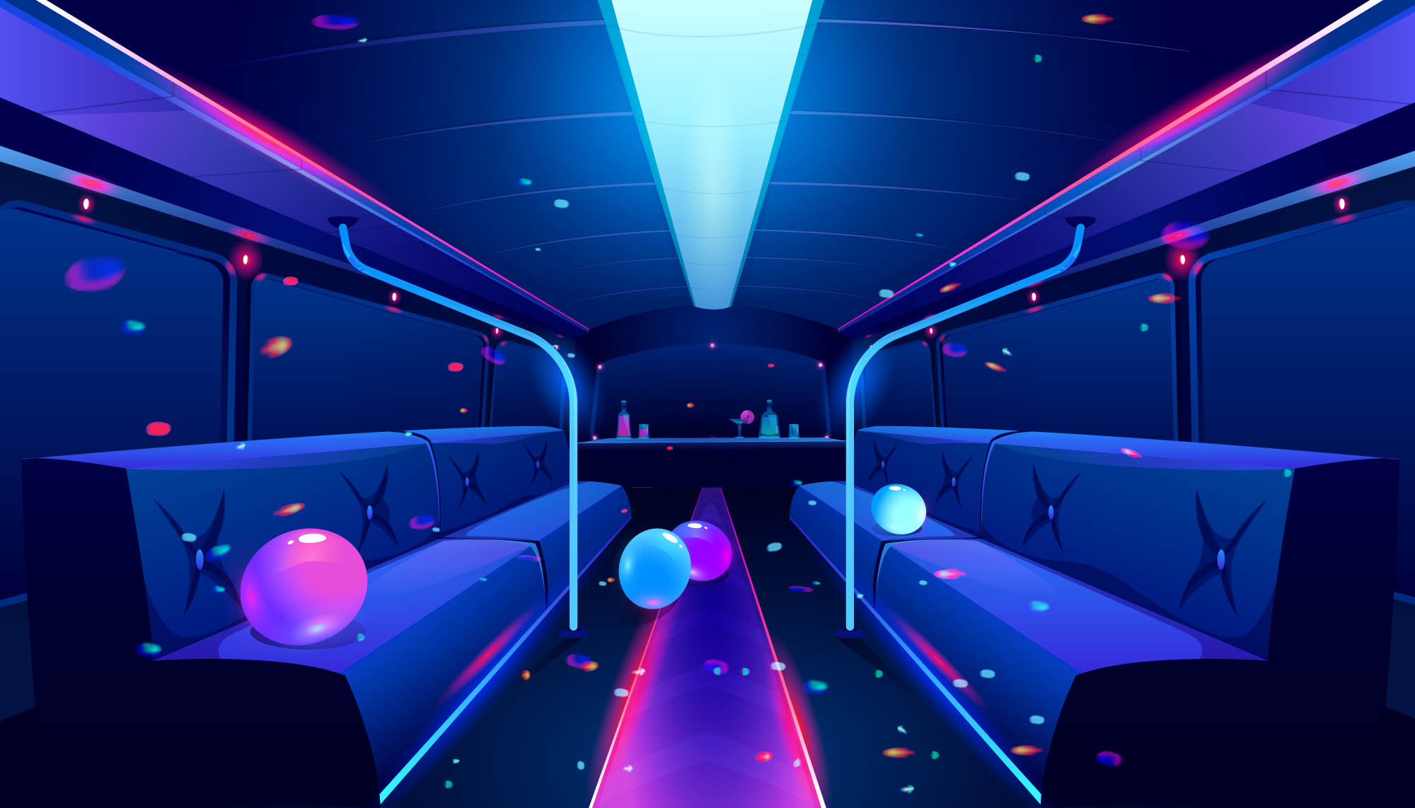 A cartoon view of the inside of our party buses