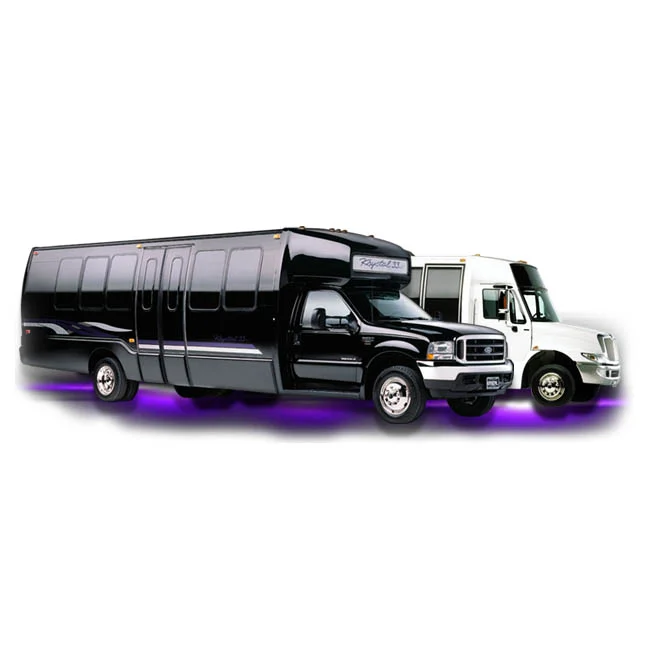 Black and White Party Buses lit up