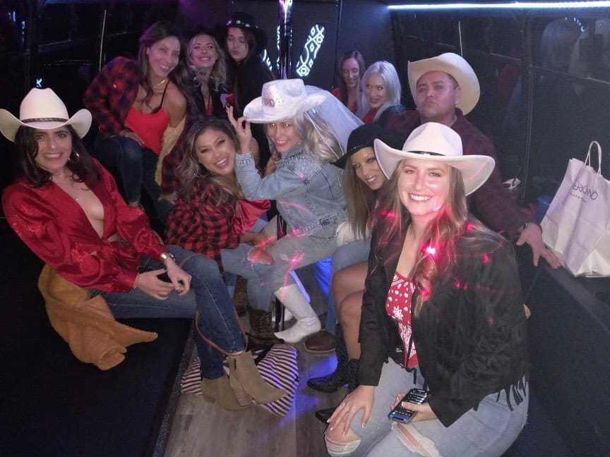 Friends Night Out at Buffalo Chip Friends on Tempe Party Bus being chauffeured to Buffalo Chip in Cave Creek