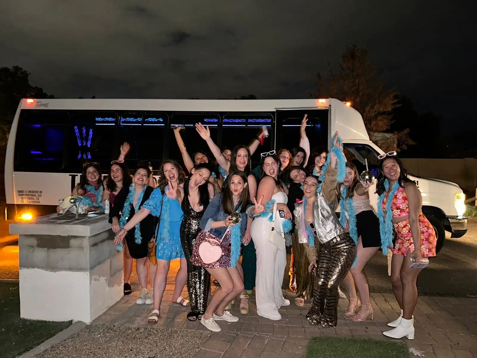 bridal party outside of party bus
