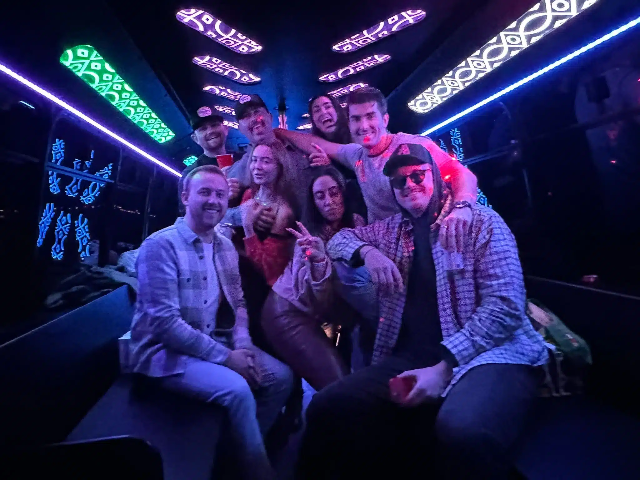 party group inside party bus